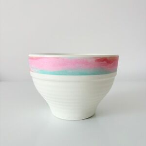 Treasure Craft Mirage Stoneware Cereal Mixing Bowl Pastel Ivory Pink Green USA
